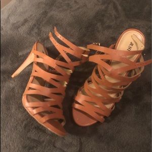 Cognac strappy sandal heels